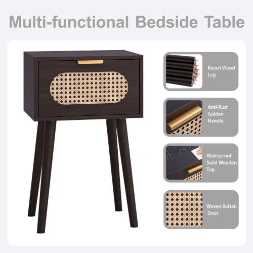 HUMTRIQ Nightstands Set of 2, Boho Bedside Table with Rattan Door,Wood Legs by HUMTRIQ - Used condition - Image 5