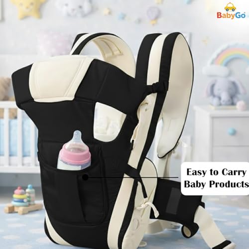 Image of BabyGo Kid Seat Baby Hip Carrier 4-in-1 Adjustable Baby Carrier Cum Kangaroo Bag|Front, Back|for 6 to 24 Months Baby|Newborn to Toddler Carrier|Safety Belt & Buckle Straps|Up to 15 Kgs (Black)