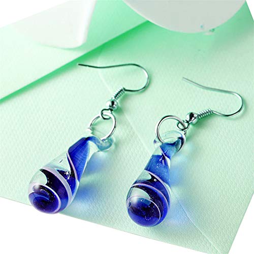 Gimefive Handmade Water Drop Shape Spiral Lampwork Fashion Glass Bead Pendant Dangle Earrings (Navy) #TOP2