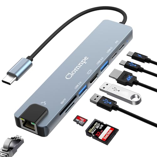 USB C Hub with Ethernet Adapter, 8 In 1 USB C Multiport Splitter with 100W PD, 4K HDMI, USB 3.0, Type C Port, SD/TF Card Reader Slim USB C Adapter for iPhone 15, MacBook, iPad, Samsung, Surface, etc