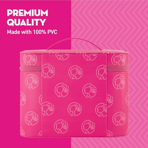 Concept One Barbie Large Women's Makeup Bag, Two Zipper Travel Cosmetic Zipper Pouch Organizer with Logo, Pink by Concept One - Image 5