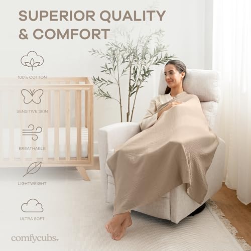 Comfy Cubs Muslin Swaddle Blankets Pack of 3, 107 x 107 cm, Soft 100% Cotton Baby Blanket Set, Large Swaddling Wraps for Newborns - Self-Soothing Baby Swaddle - Sand, Cedar, Caramel by Comfy Cubs - Image 6