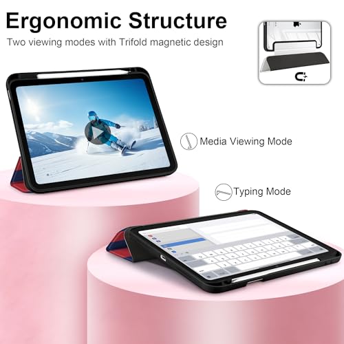 Loyrina Case for iPad (A16) 11th Generation 11 inch 2025 /iPad 10th Gen 10.9 2022- Stripe Design Functional Protection with Clear Back Shell Magnetic Wake Sleep Trifold Stand, Red Blue Stripes by Loyrina - Image 6