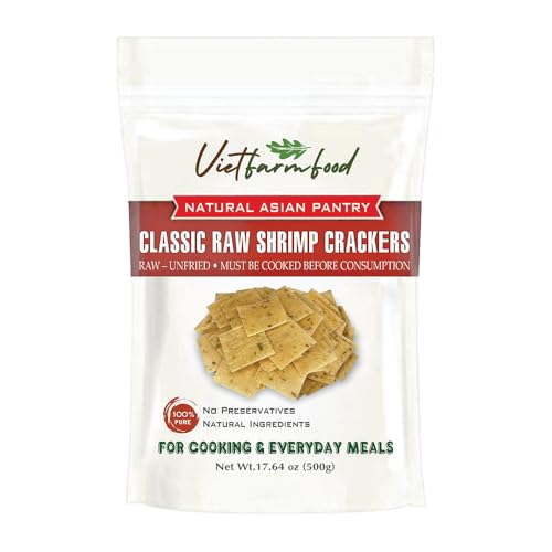 CLASSIC RAW SHRIMP CRACKERS 17.64 Oz (500g) VIETFARMFOOD - Traditional Crispy Prawn Crackers for Deep Frying - Authentic Savory Snack