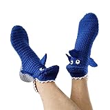 Ursobutegl Funny Animal Socks for Kids Women Knit Crocodile Floor Socks Creative 3D Chameleon Funky Shark Christmas Gifts (Adult-Blue Shark)