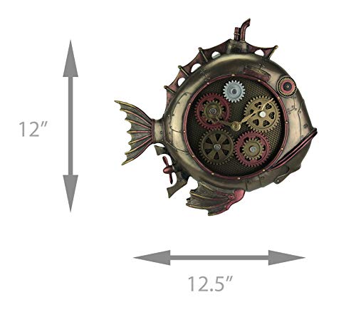 Veronese Design 12" Tall Steampunk Deep Sea Dweller Fish Submarine Wall Clock With Motorized Gear Decoration Antique Bronze Finish Cold Cast Resin Wall Sculpture #TOP3