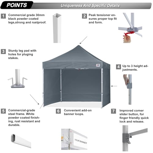Image of ABCCANOPY Ez Pop Up Canopy Tent with Sidewalls 10x10 Commercial -Series, Dark Gray