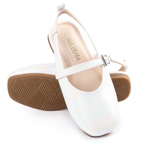 Girls Dress Shoes Square Toe Slingback Flats Adjustable Buckle Strap Mary Jane Shoes for Girls for Wedding,Party,Birthday,Colorful White,132