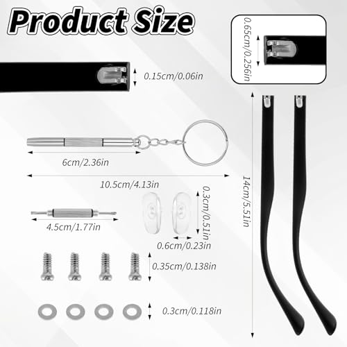 1Pair Glasses Arm Replacement, Universal Glasses Repair Kit with Screws, Eyeglasses Arms Legs Replacement Accessories with Screws Washers Screwdrivers Nose Pads(Black)