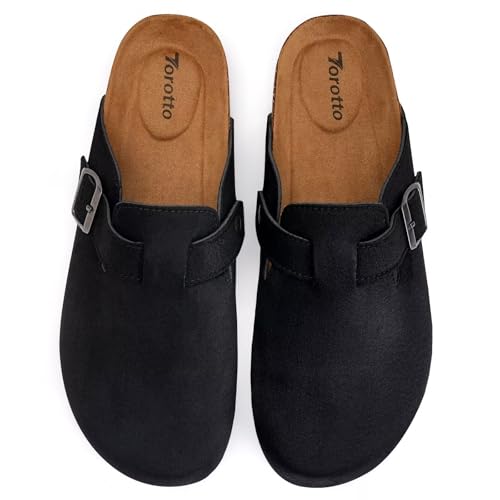 Image of Torotto Womens Clogs Cork Footbed Suede Slippers Arch Support Potato Shoes with Adjustable Buckle