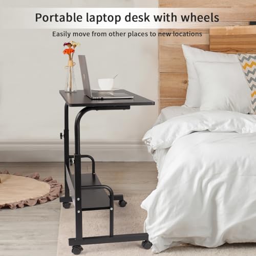 SIDUCAL Rolling Laptop Cart, Portable Laptop Desk, Computer Desk on Wheels Adjustable Height, Mobile Laptop Desk, Rolling Computer Cart, Rolling TV Cart, Small Portable Desk for Laptop, 23.6\'\' Black