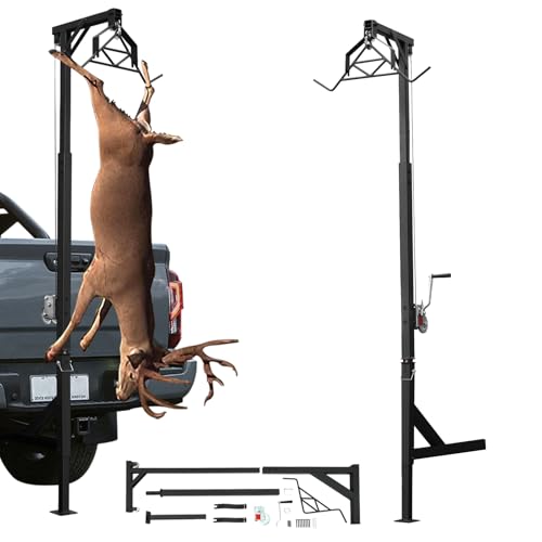 LYNICESHOP Truck Hitch Game Hoist & Gambrel - 500 lbs Capacity, 360° Swivel Deer Hoist, Adjustable 74-102 Inch Height, Complete Hunting Hoist Kit (600 lbs)