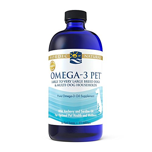 Nordic Naturals Omega-3 Pet 16 oz liquid bottle — proves the single-bottle format that suits pump-onto-food dosing
