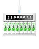 EBL LCD Chargeur de Piles Rechargeables Rapide  avec 8PCS AA 2800mAh Piles Rechargeables, Charge Rapide 5V/2A, avec Fonction de Décharge
