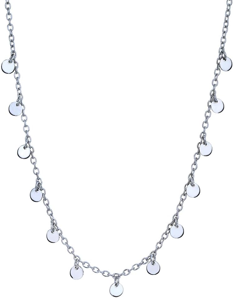 Vanbelle Sterling Silver Jewelry - Rhodium Plated with 925 Stamp - Minimalist Choker Tassel Necklace Jewel Chain Multiple Round Disc Pastilles - 14" long + 2" Extender - Every Day Casual Jewelry - Image 2