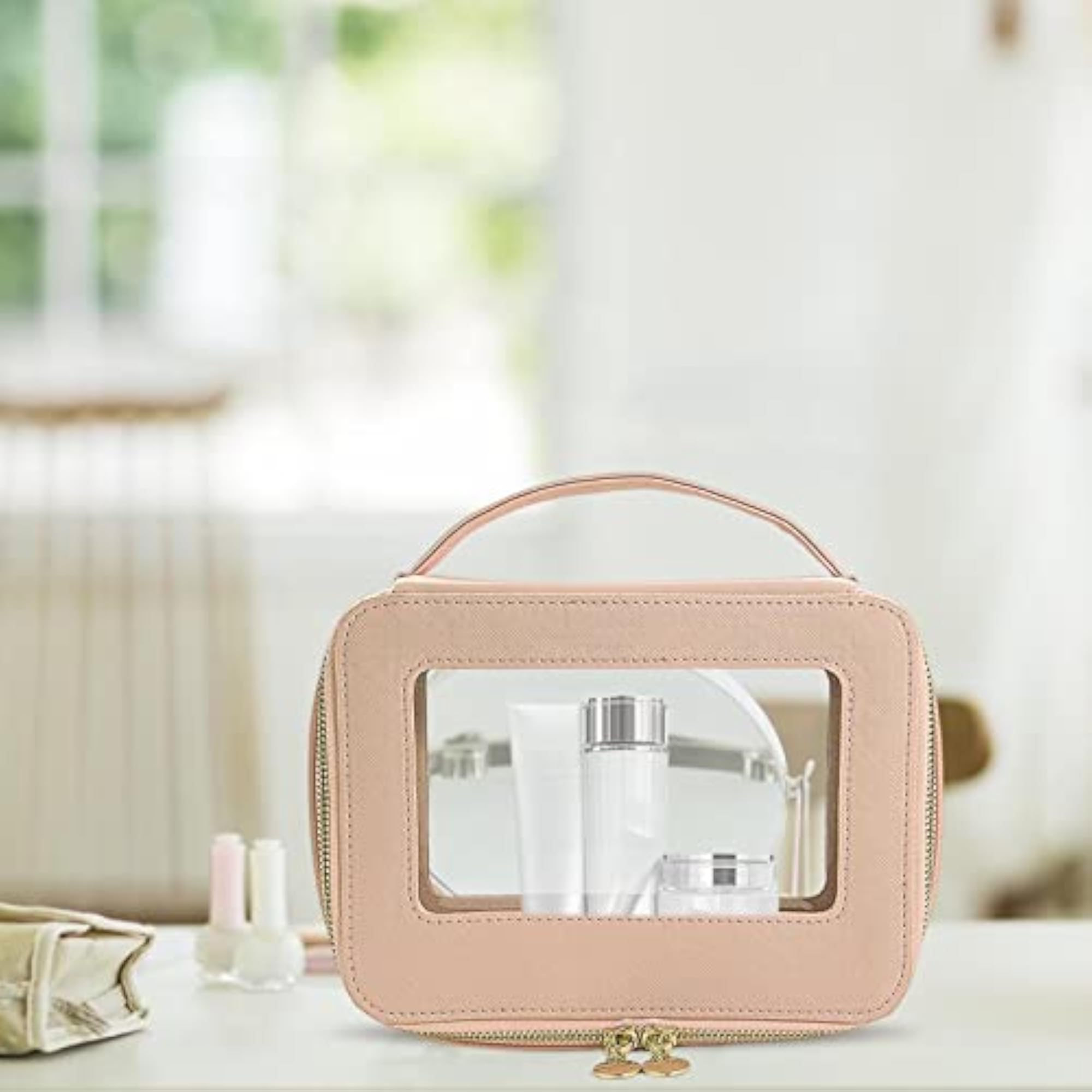 Travel Toiletry Case Double Zipper Container, Pink
