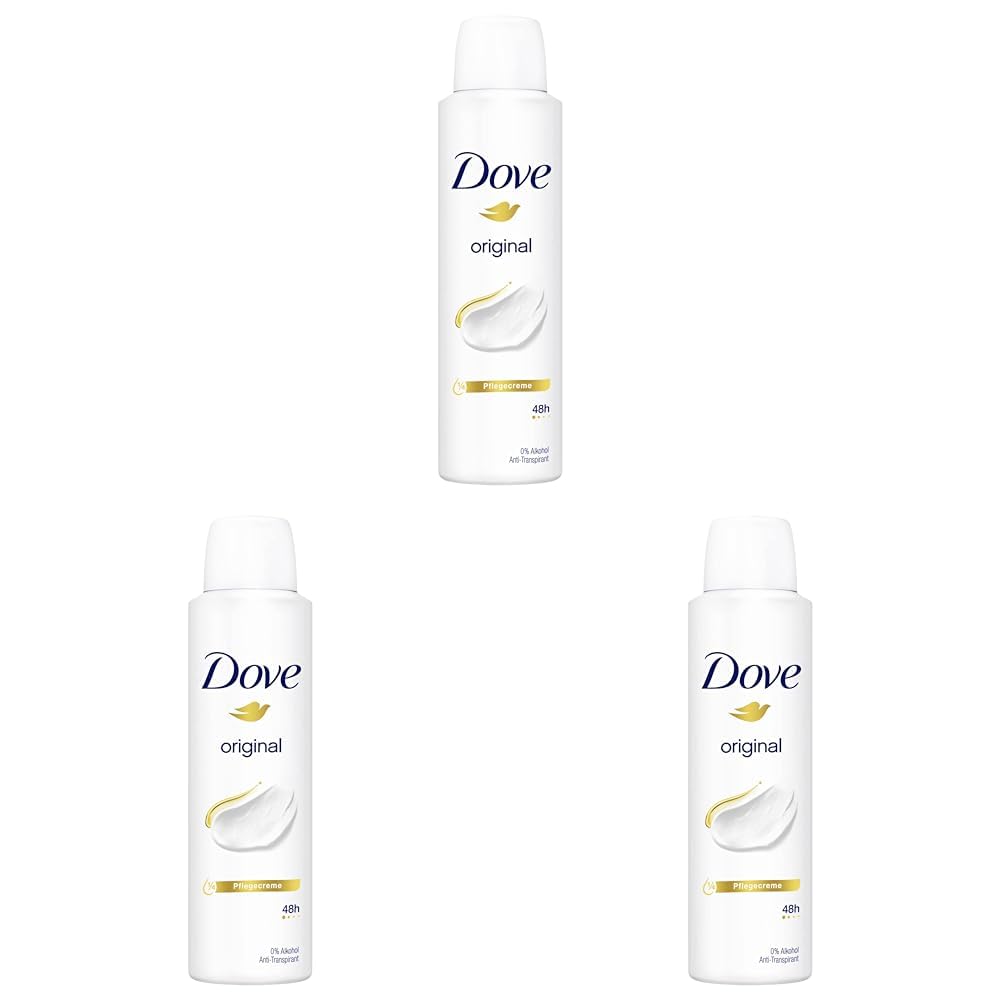 Dove Anti-Transpirant Deo-Spray Original 0% Alkohol Deodorant schützt 48h vor Körpergeruch und Achselnässe 150 ml 1 Stück (Packung mit 3)
