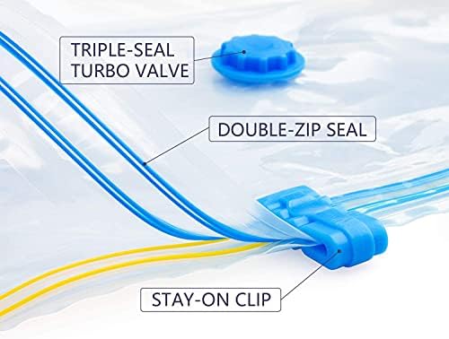 Suob 6 Pack Vacuum Storage Bags, 80 x 60cm Double Zip Seal Reusable for Bedding, Double Duvet, Pillows, Mattress, Quilt, Clothes, Sweaters, Dress, Coats, Curtains, Blankets