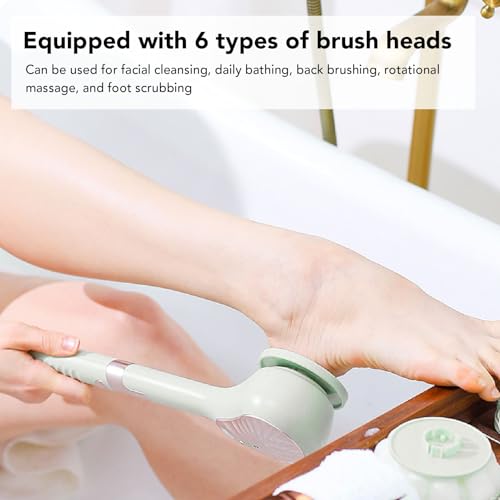 Cepillo corporal eléctrico recargable USB exfoliante de baño con 6 cabezales verdes 6