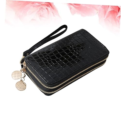 Vintage Black Patent PU Leather Long Zipper Wallet for Women Large Capacity Purse Stylish Cash and Card Holder Portable and Durable Design2