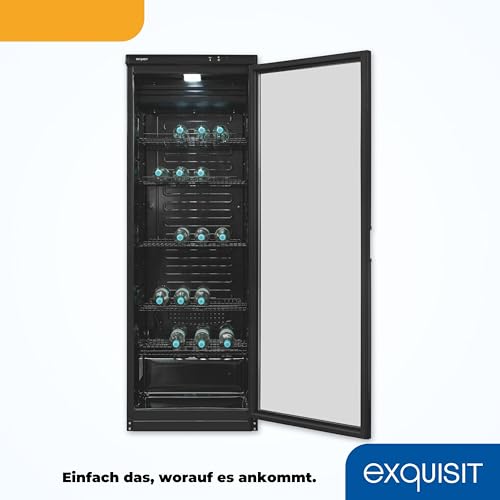 Exquisit Glastürkühlschrank GKS350-1-GT-280D schwarz | 320 Liter Nutzinhalt | LED-Innenbeleuchtung | Umluftventilator | Türschloss