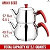 Hakan Teapot Set with Self Strainer Double Lids, Stainless Steel Mini Double Bondy Tea Pot Set, Turkish Samovar Style, Tea Kettle for Loose Leaf Tea with Bakelite Handle | 0.84 + 1.26 Qt.