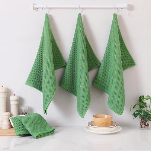 Image of Homaxy 100% Cotton Oversized Waffle Weave Kitchen Dish Towels, Ultra Soft Absorbent Quick Drying Cleaning Towel, 20x28 Inches, 8-Pack, Grass Green