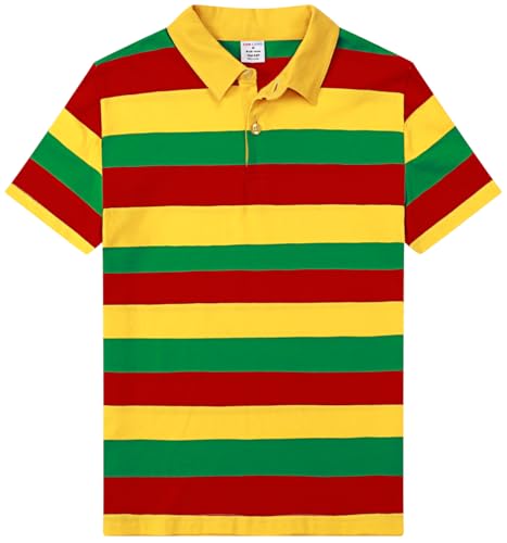 Image of COSLAND Boys' Striped Polo Shirt, Cotton Short Sleeve Shirt, X-Small-Large