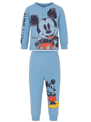 Disney Pigiama Bambino Topolino Lungo in Caldo Cotone 4714 (Azzurro,