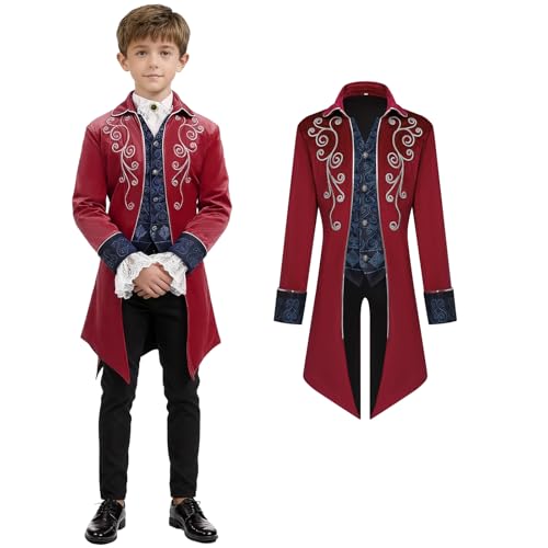 TTOKGZG Vintage Viktorianischen Gothic Frack Mittelalter Renaissance Jacke (Rot 120)