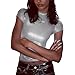Women's Shiny Metallic Short Sleeve T Shirt Sexy Mock Neck Slim Crop Top Party Disco Club Tees