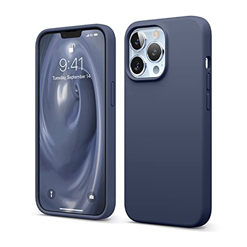elago Compatible with iPhone 13 Pro Case, Liquid Silicone Case, Full Body Screen Camera Protective Cover, Shockproof, Slim, Anti-Scratch Soft Microfiber Lining, 6.1 inch (Jean Indigo)