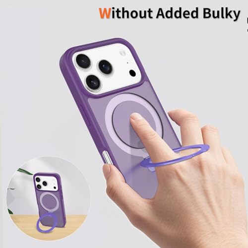 Image of Magnetic for iPhone 17 Pro Case, 6.3 inch, Compatible with MagSafe, Rugged Kickstand, Not-Yellowing Military-Grade Protection, Matte Purple