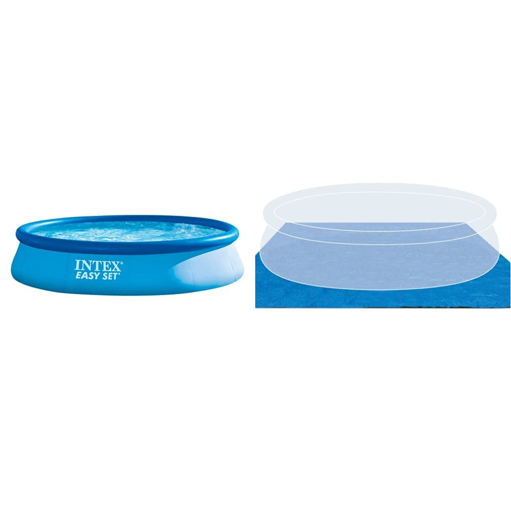 Intex 28143NP - Piscina Hinchable Easy Set 396 x 84 cm, 7.290 litros, Multicolor & 28048 - Tapiz 472 cm para Piscinas de: 244, 305, 366 y 457 cm, Color Azul