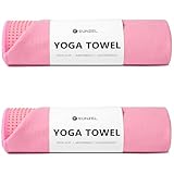 Eunzel 2 Pack Hot Yoga Towel with Grip Dot, Non Slip Yoga Mat Towe Sweat Absorbent Towel for Hot Yoga,Bikram, Pilates and Fitness 72" x 24", Pink