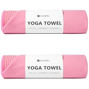 Eunzel 2 Pack Hot Yoga Towel with Grip Dot, Non Slip Yoga Mat Towe Sweat Absorbent Towel for Hot Yoga,Bikram, Pilates and Fitness 72″ x 24″, Pink