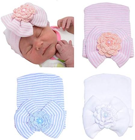 DRESHOW BQUBO Newborn Hospital Hat Infant Baby Hat Cap with Big Bow Soft Cute Knot Nursery Beanie