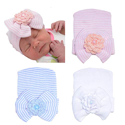 Dreshow Bqubo Newborn Hospital Hat Infant Baby Hat Cap With Big Bow Soft Cute Knot Nursery Beanie #TOP5