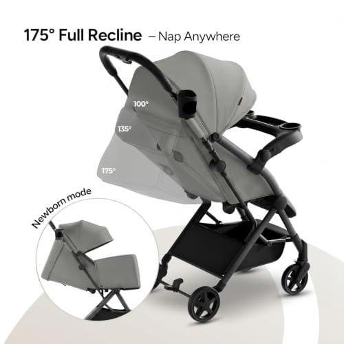 Image of Mompush Lithe V2 Lightweight Travel Stroller Snack Tray Included, Grey