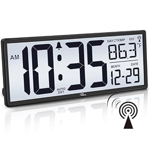 WallarGe 14.5” Atomic Digital Wall Clock Battery Operated with Backlight