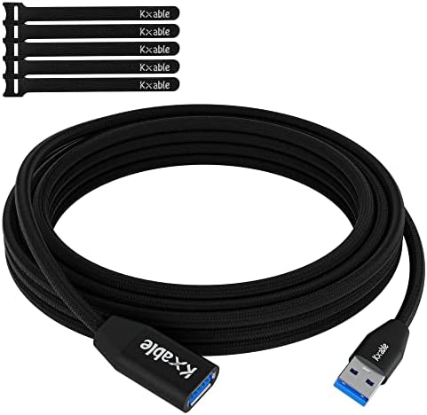 USB 3.0 Extension Cable 10 Feet, Type A Male to Female Extender Cord, Nylon Braided, 5Gbps Data Transfer, Compatible with Webcam, Camera, USB hub, Keyboard, Mouse, Flash Drive, Hard Drive