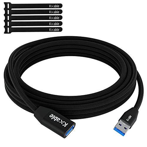 Kxable USB 3.0 Extension Cable 15 Feet Type A Male to Female Extender Cord Nylon Braided 5Gbps Data Transfer Compatible with Webcam Camera USB hub Keyboard Mouse Flash Drive Hard Drive
