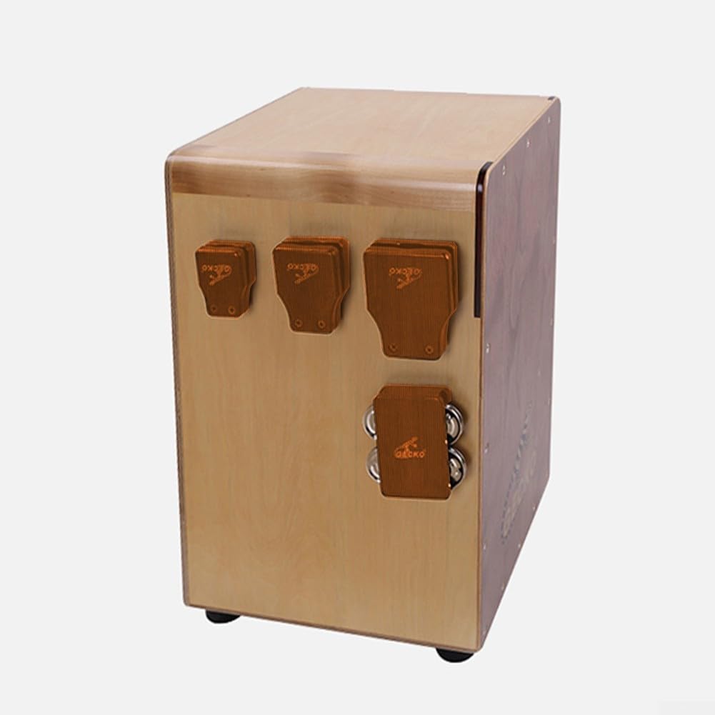Juego de accesorios de cajón para tambor de caja Gecko, kit de percusión de 6 piezas con correa de pandereta de pie, cascabeles de cascabel, castañuelas, instrumentos de mano de madera para ritmo