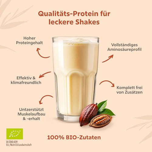 STRIVE CACAO PROTEIN | Vegan | 100% BIO | 500g Natur Eiweiß mit zertifiziertem Bio Kakao | Ohne Süßungsmittel & Aromen | Ohne Soja & Gluten | Mehrkomponenten 4K | Made in Germany DE-ÖKO-039