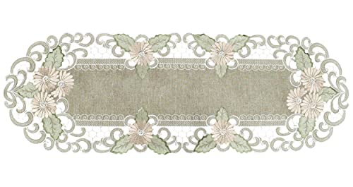 LINENS ART AND THINGS Embroidered Table Runner Gold Daisy Fleur Latte Dresser Scarf Doily (16Wx45L) by Linens, Art and Things - Used condition - Image 4