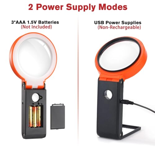 Dicfeos DIC027 30X 40X Magnifying Glass With Light And Stand, Non-Rechargeable, Folding Design 32 Led Illuminated For Close Work, Handheld Large Glasses Reading thumb #4