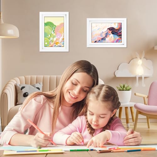Auauraintt 2 Stück Bilderrahmen Kinderzeichnungen,A4 Frontöffnungs Fotorahmen,mit Halterung,Platz für über 150 Kinderzeichnungen,Ideal zum Aufbewahren und Präsentieren von Kinderzeichnungen(Weiß)