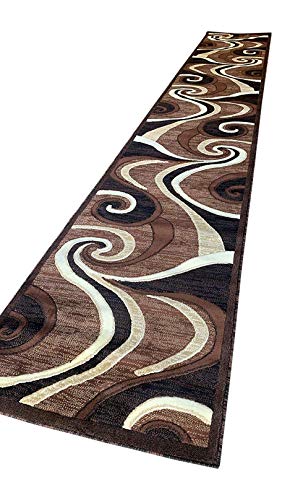 Modern Long Contemporary Runner Area Rug Brown Black Beige Americana Design 144 (32 Inch X15 Feet 10 Inch) #TOP2