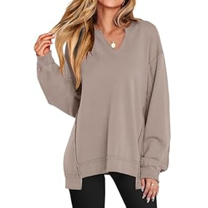 ANRABESS Women’s Oversized Sweatshirts Long Sleeve Tunic Shirts V Neck Loose Pullover Tops 2026 Spring Teen Girls Outfit