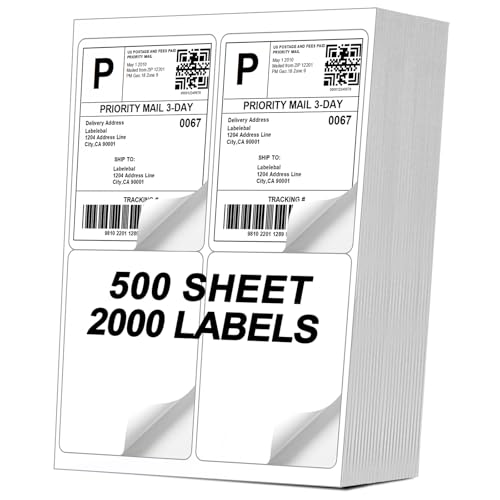 [500 Sheets 2000 Labels] 4-UP 4''x5'' Shipping Labels for Laser & Inkjet Printers, Shipping Mailing Labels, 4 Pcs Per Page Shipping Labels by Labelebal - Used condition - US$30.99